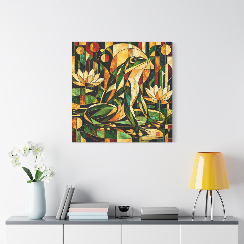 The Golden Witness | Art Deco Stained Glass Frog Art