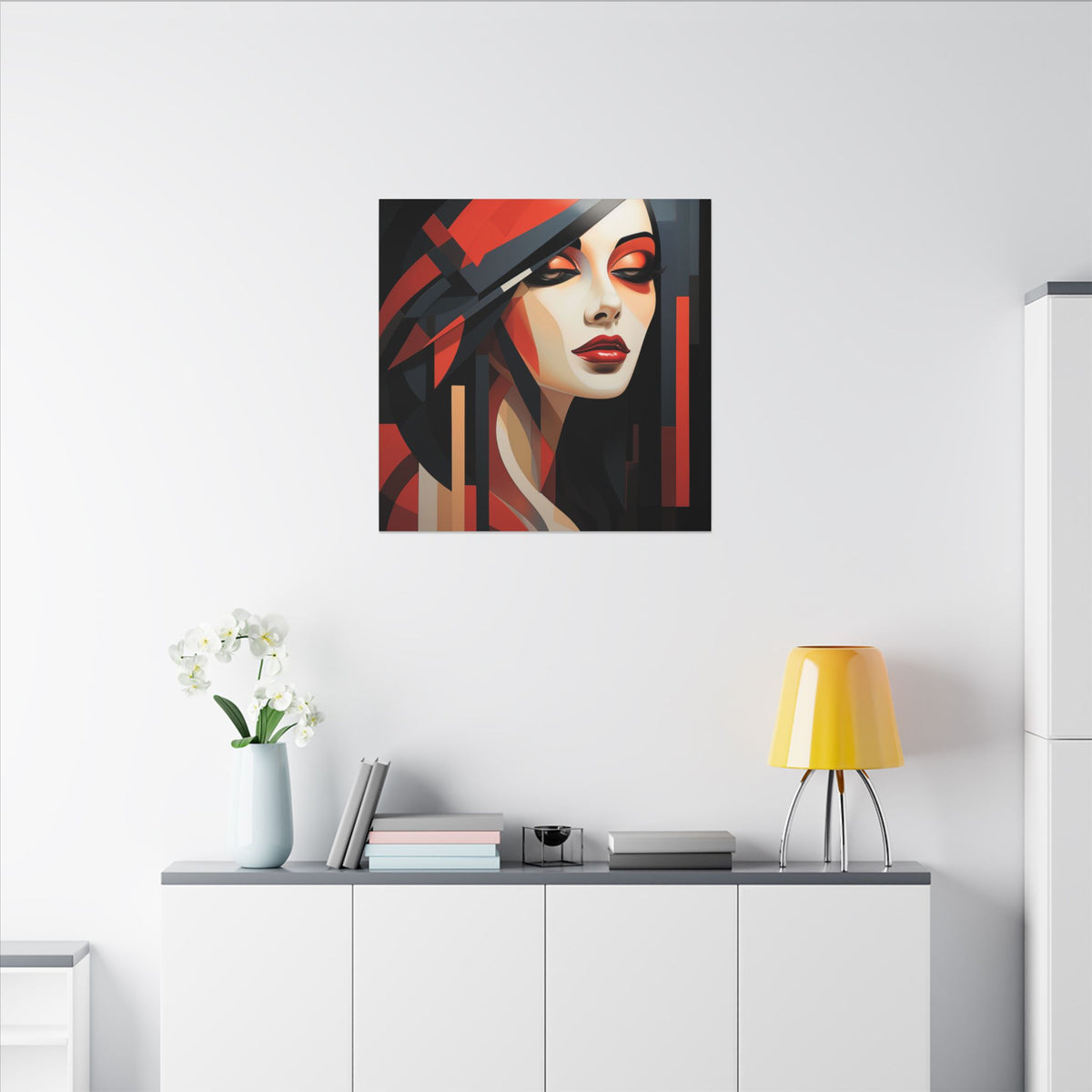 Red Interval – Modern Geometric Female Portrait Canvas Print
