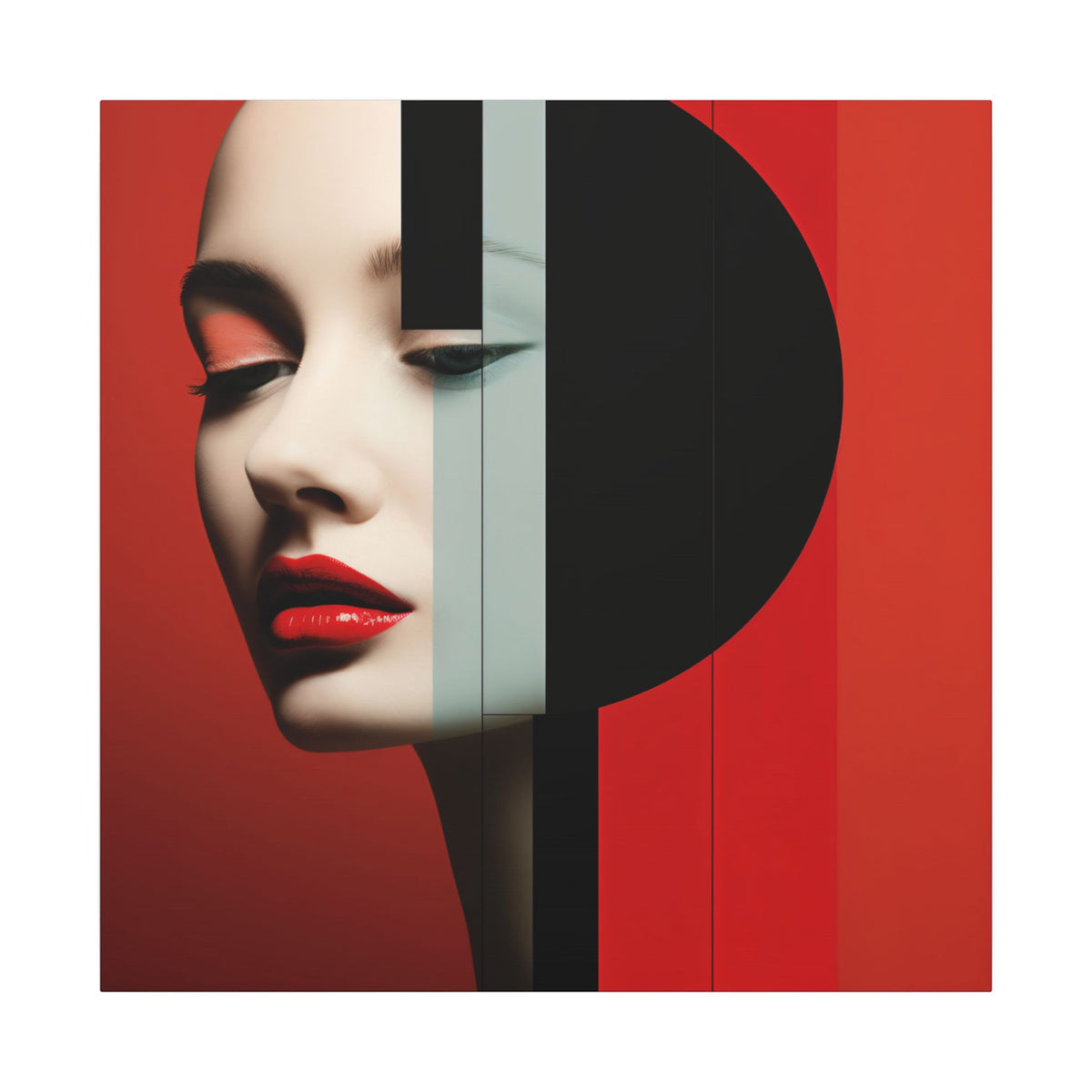Red Eclipse – Modern Geometric Fashion Portrait Canvas Print