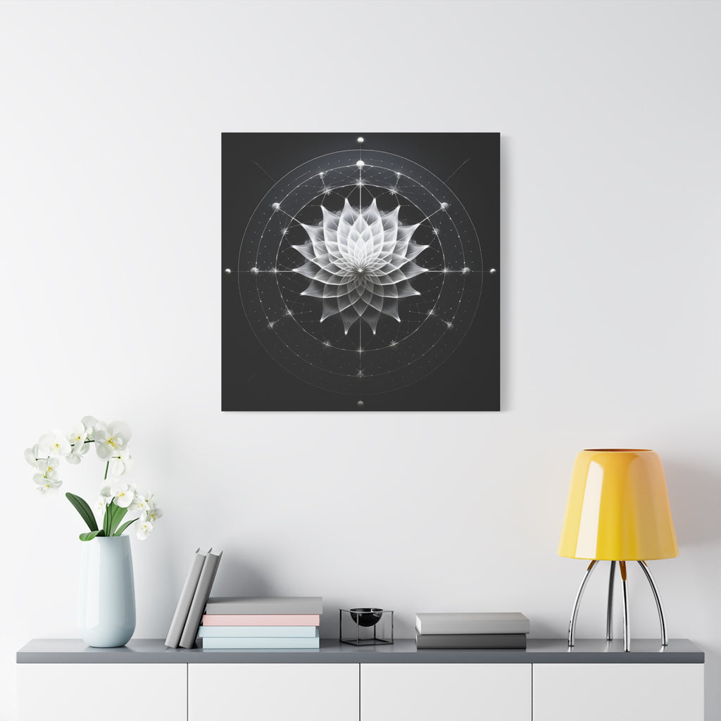 Orbit of Stillness — Monochrome Sacred Geometry Lotus Wall Art