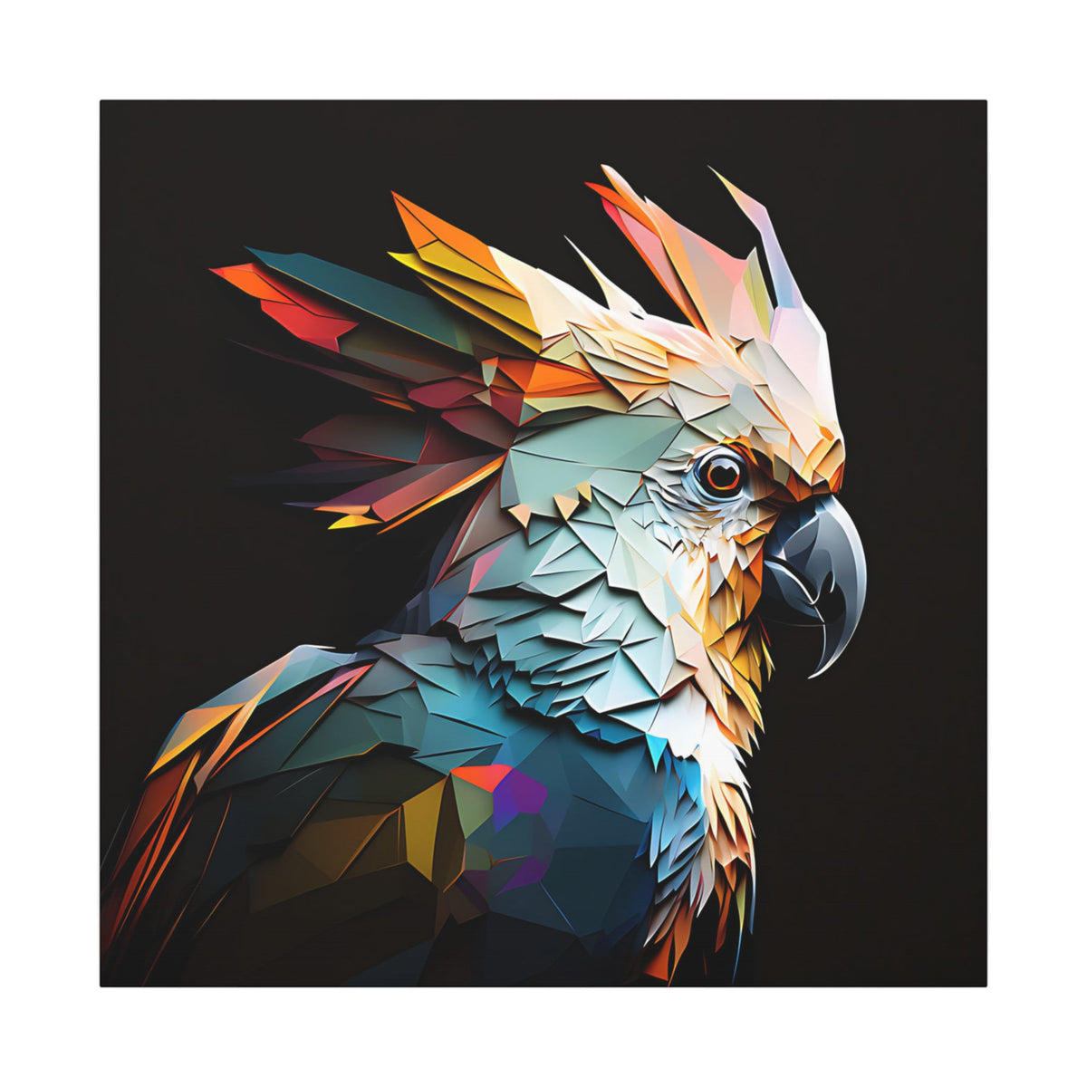 Crowned Instinct – Geometric Cockatoo Portrait Canvas Print