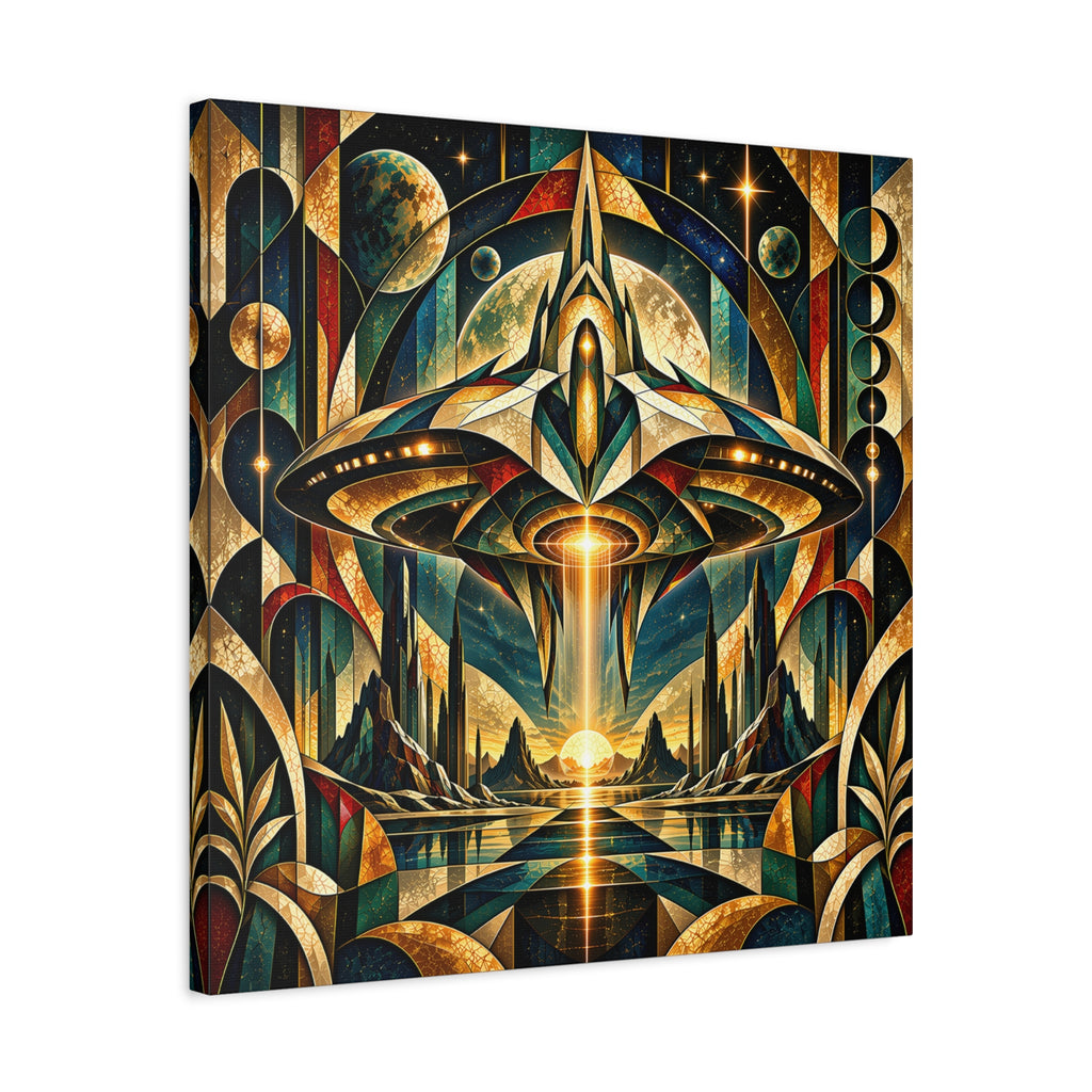 Arrival at the Golden Horizon — Futuristic Celestial Landscape Wall Art