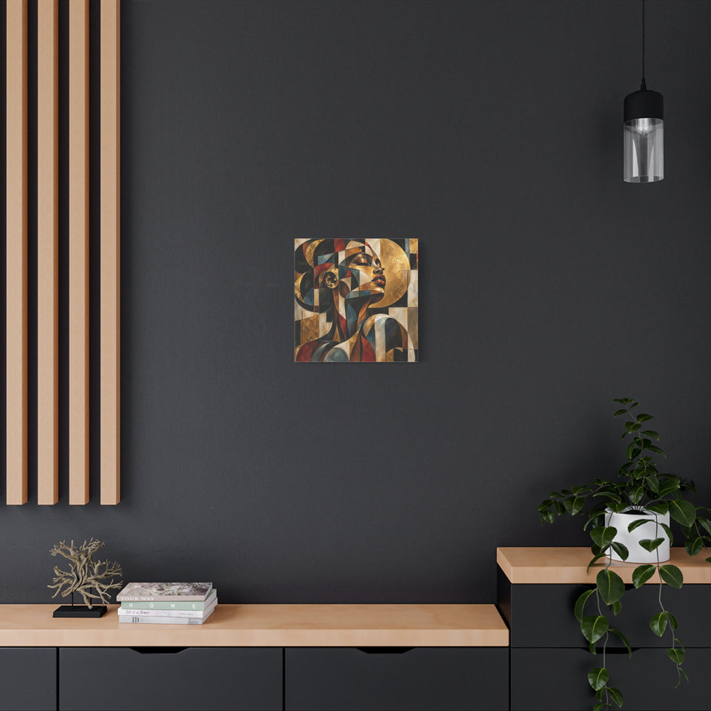 Gilded Perspective — Modern Cubist Woman Portrait Wall Art
