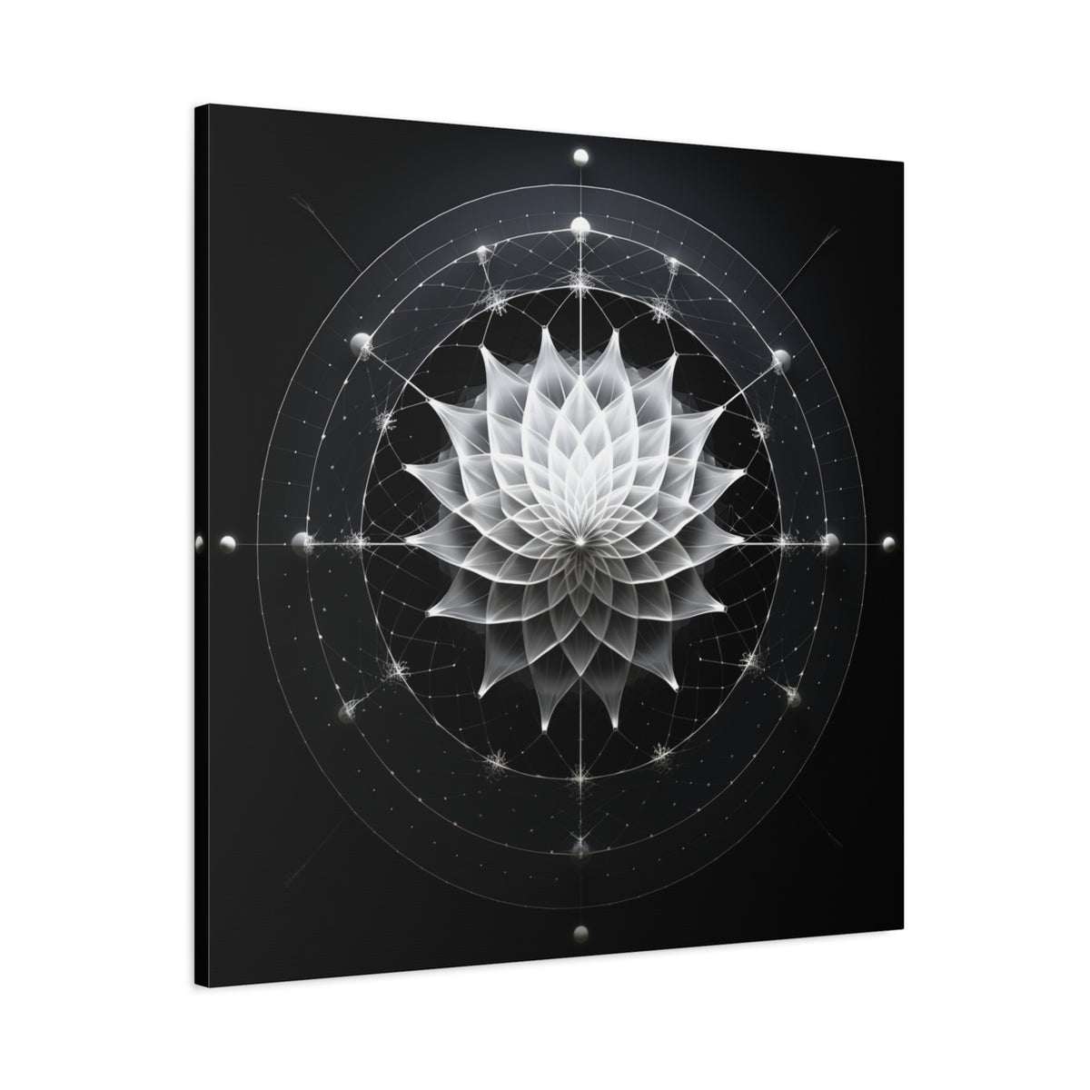 Orbit of Stillness — Monochrome Sacred Geometry Lotus Wall Art