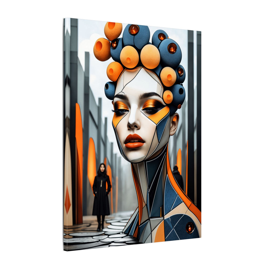 Orbital Crown – Futurist Geometric Female Portrait Canvas Print