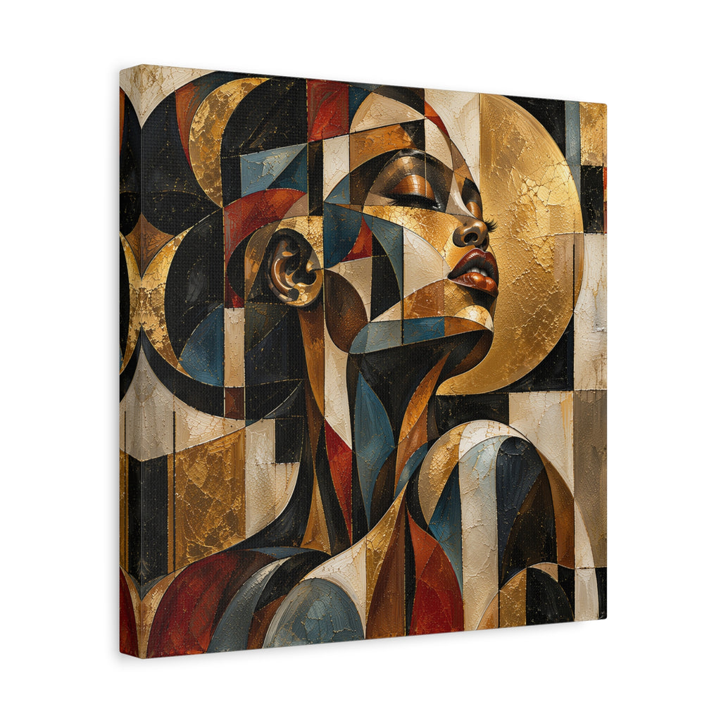 Gilded Perspective — Modern Cubist Woman Portrait Wall Art