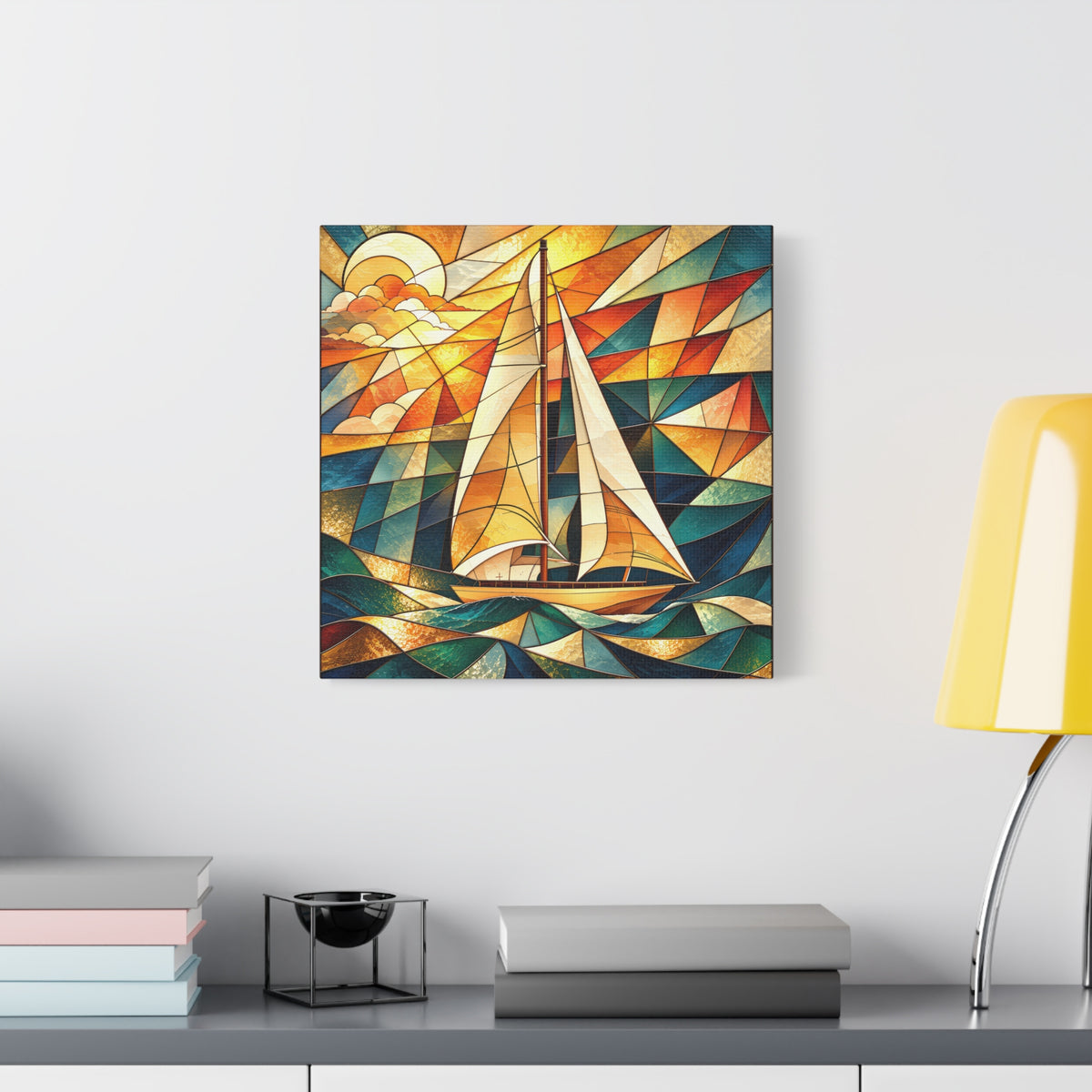 Golden Passage — Stained Glass Sailboat Fine Art Print