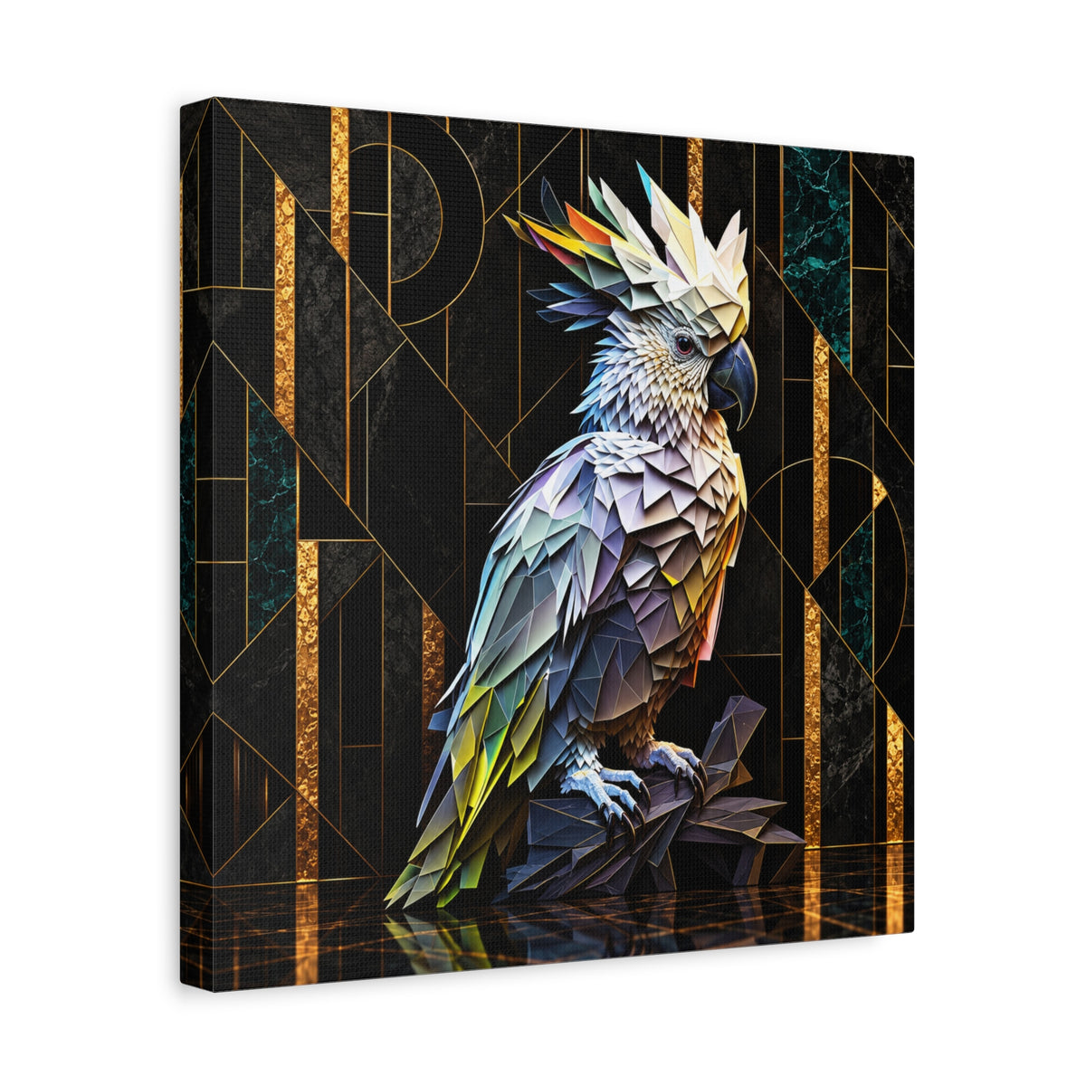 Geometric Cockatoo Canvas Wall Art – Colorful Parrot Matte Stretched Print