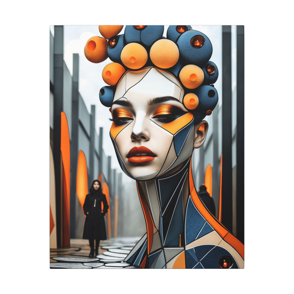 Orbital Crown – Futurist Geometric Female Portrait Canvas Print