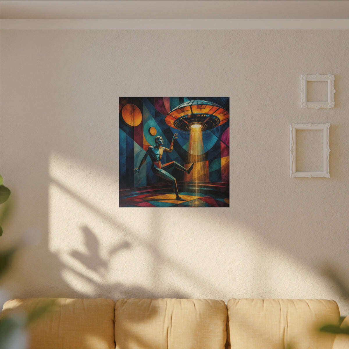 Suspended Signal – Retro Futurist UFO Geometric Canvas Print