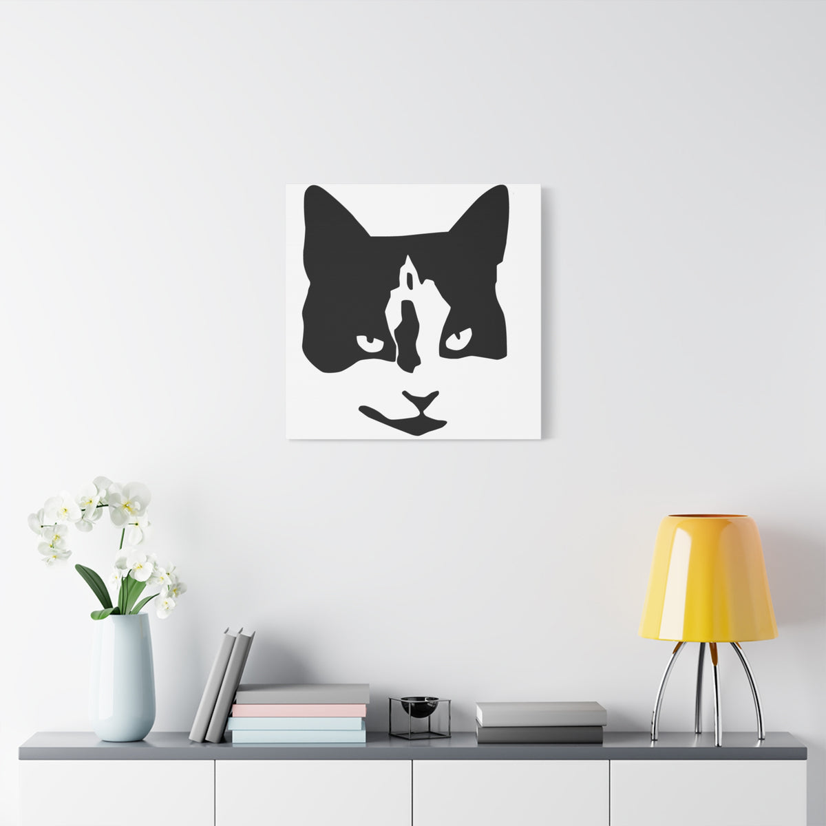 Black Mask – Minimal Black and White Abstract Cat Face Canvas Print