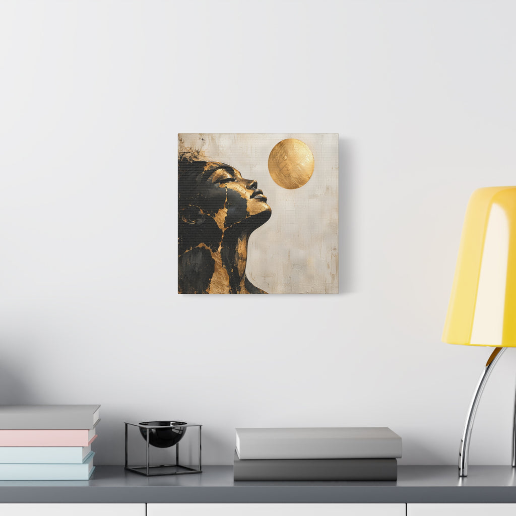 Golden Stillness — Modern Black & Gold Woman Portrait