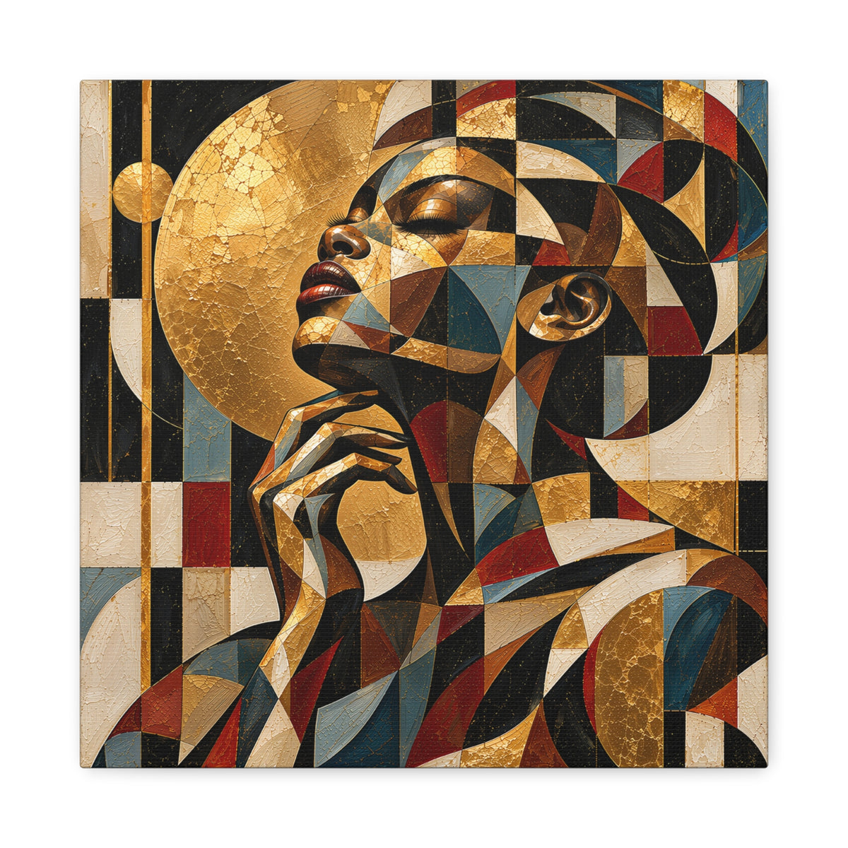 Moonlit Reverie — Gilded Cubist Woman Portrait