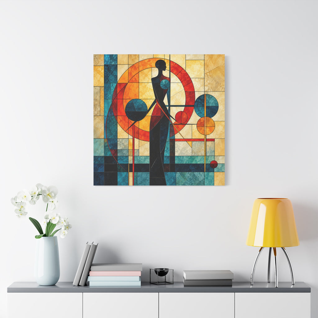 Radiant Orbit — Modern Stained Glass Woman Canvas