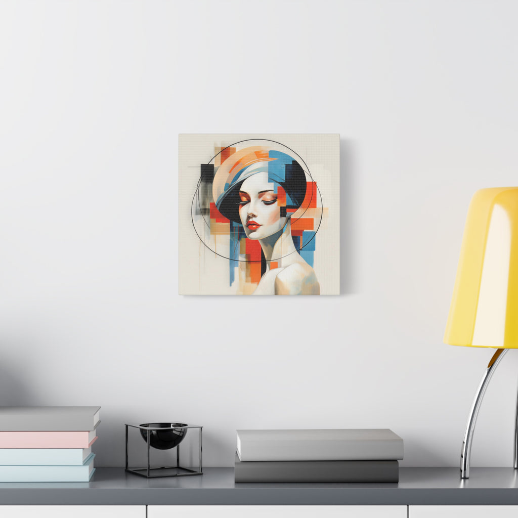 Perfectly Composed — Abstract Geometric Woman Portrait in Orange, Blue & Ivory