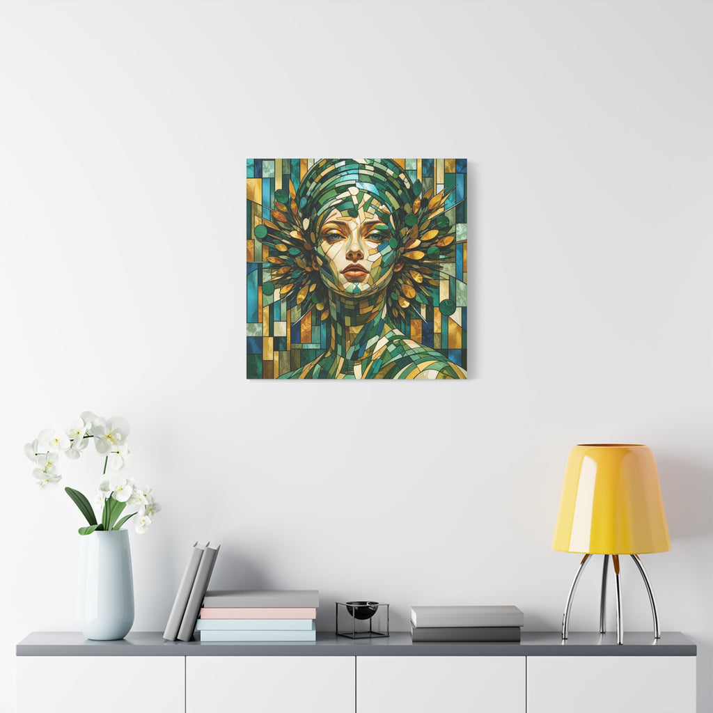 Verdant Empress — Stained Glass Botanical Woman Portrait