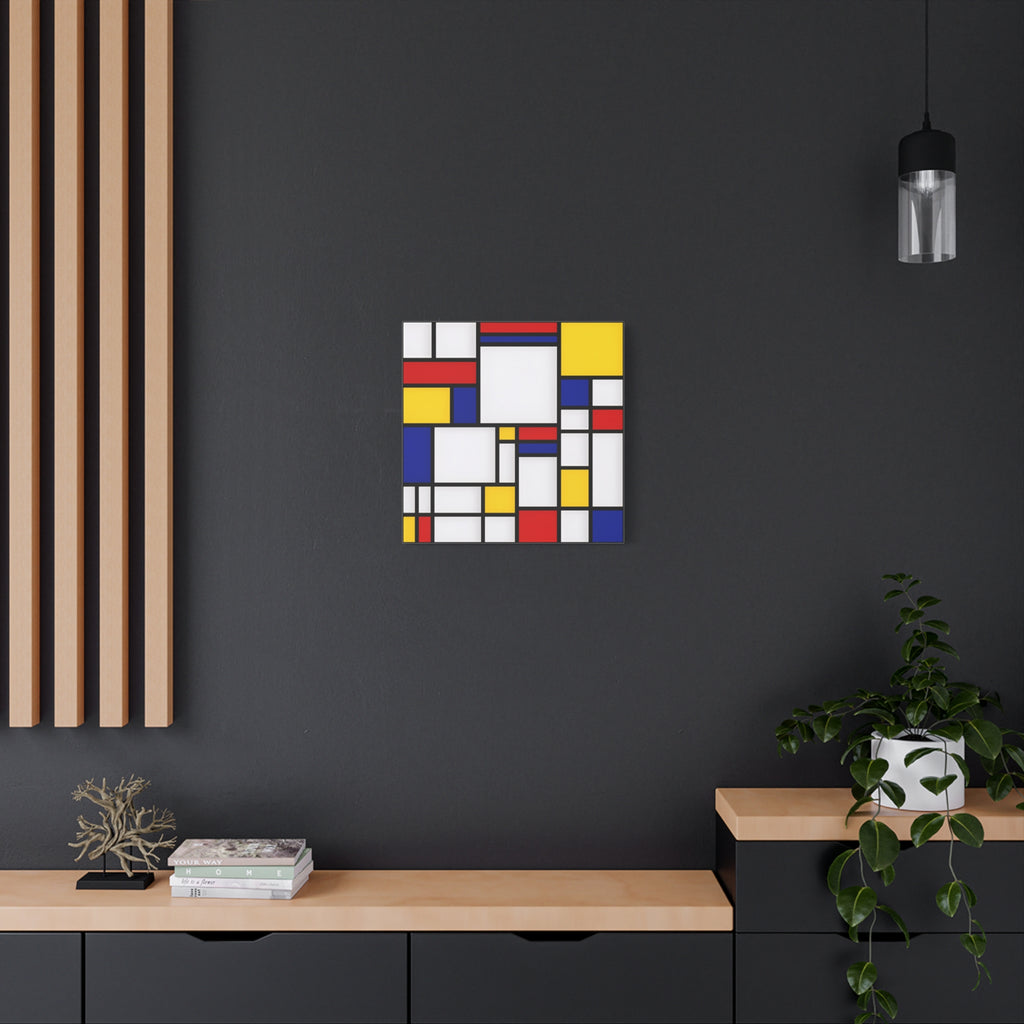 Abstract Geometric Canvas Art – Red, Blue & Yellow Stretched Print