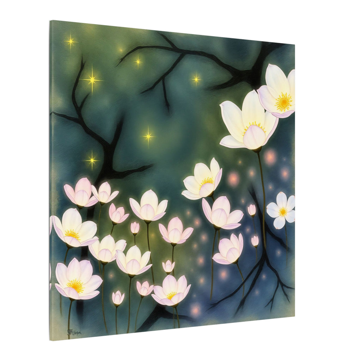 Where the Light Blooms – Dreamlike Floral Night Canvas Print