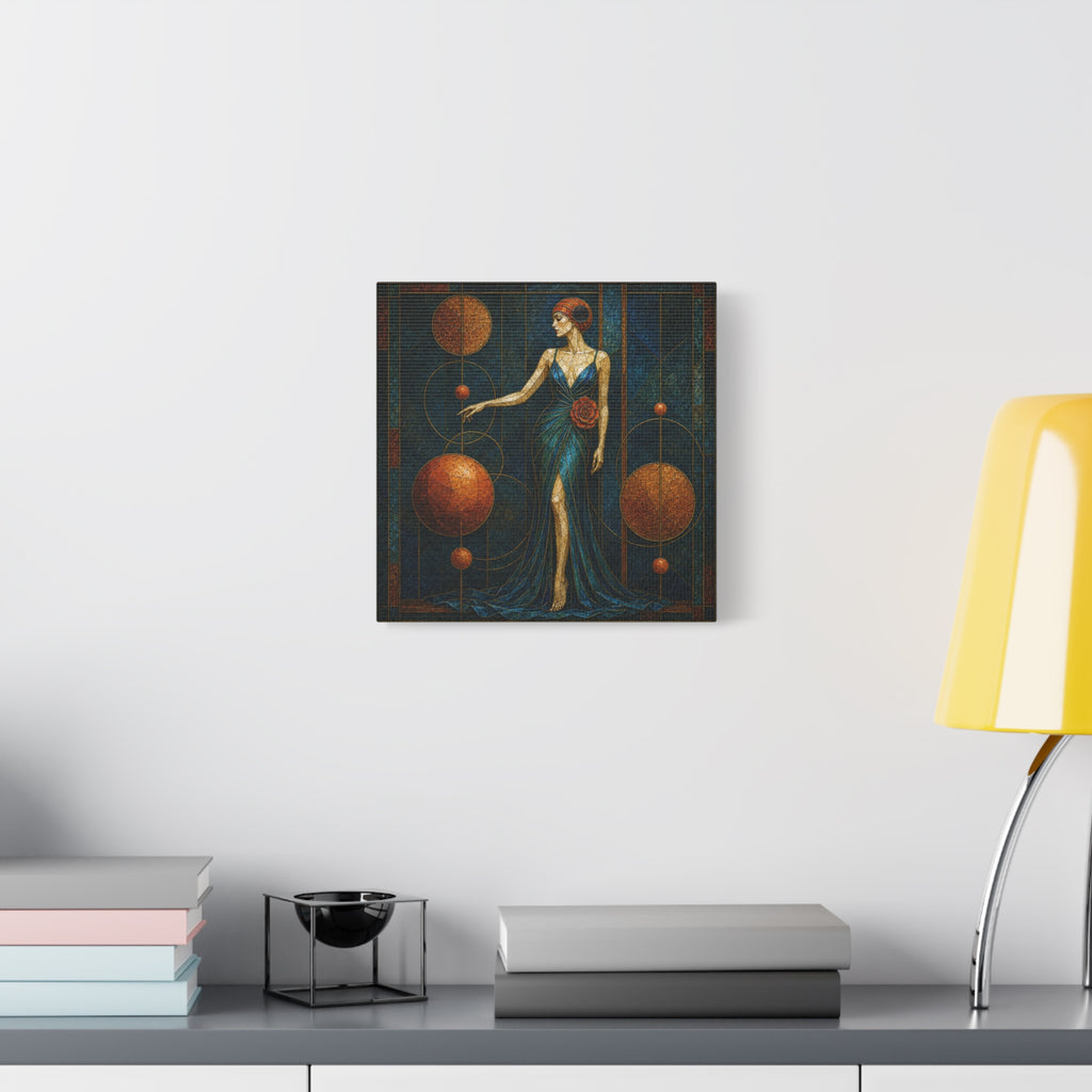 Celestial Rose — Art Deco Stained Glass Woman Canvas