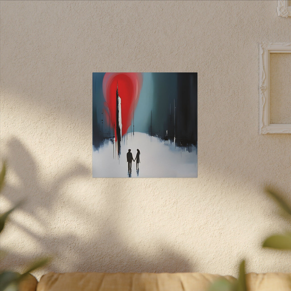 Under the Red Sky – Abstract Couple Silhouette Canvas Print