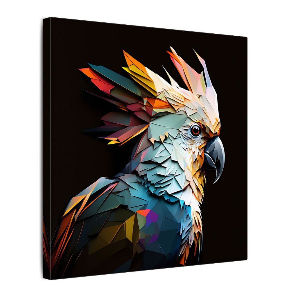 Crowned Instinct – Geometric Cockatoo Portrait Canvas Print