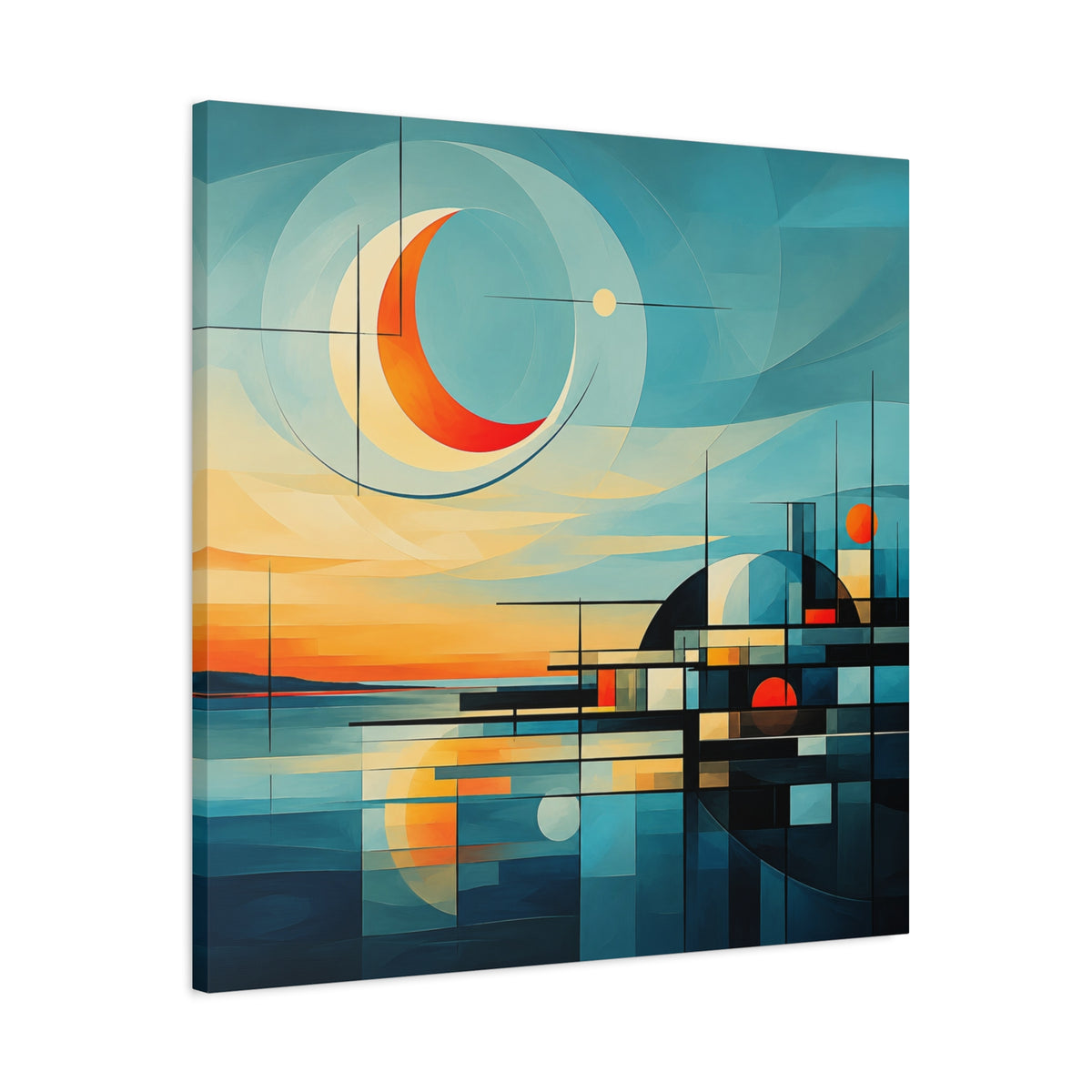 Crescent Harbor at Dusk — Abstract Matte Stretched Wall Decor