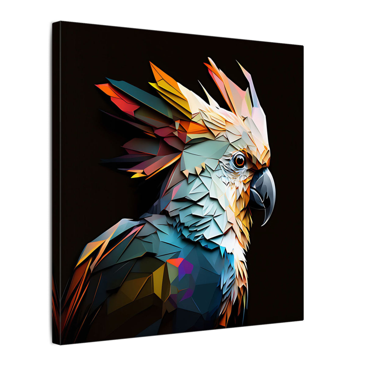 Crowned Instinct – Geometric Cockatoo Portrait Canvas Print
