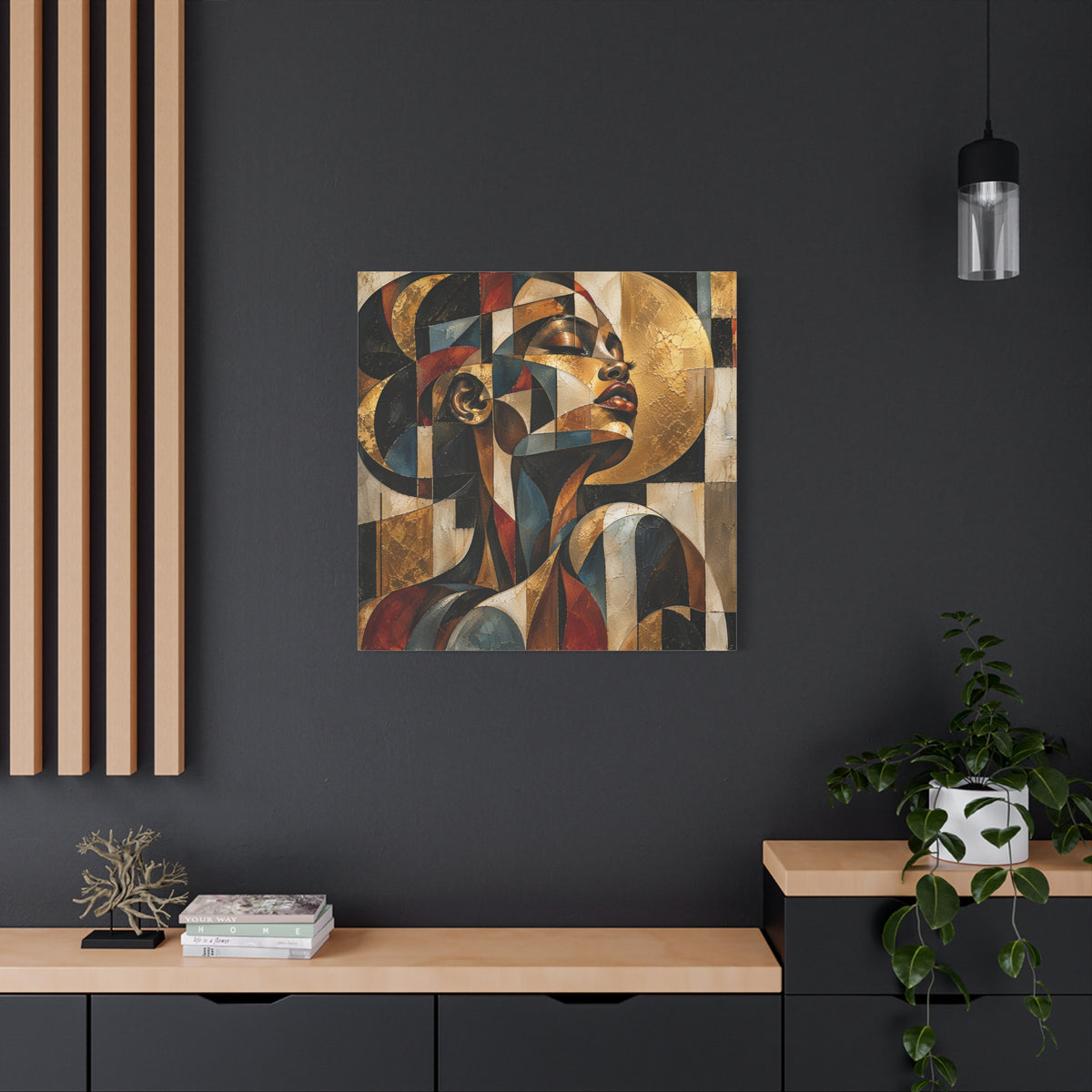 Gilded Perspective — Modern Cubist Woman Portrait Wall Art