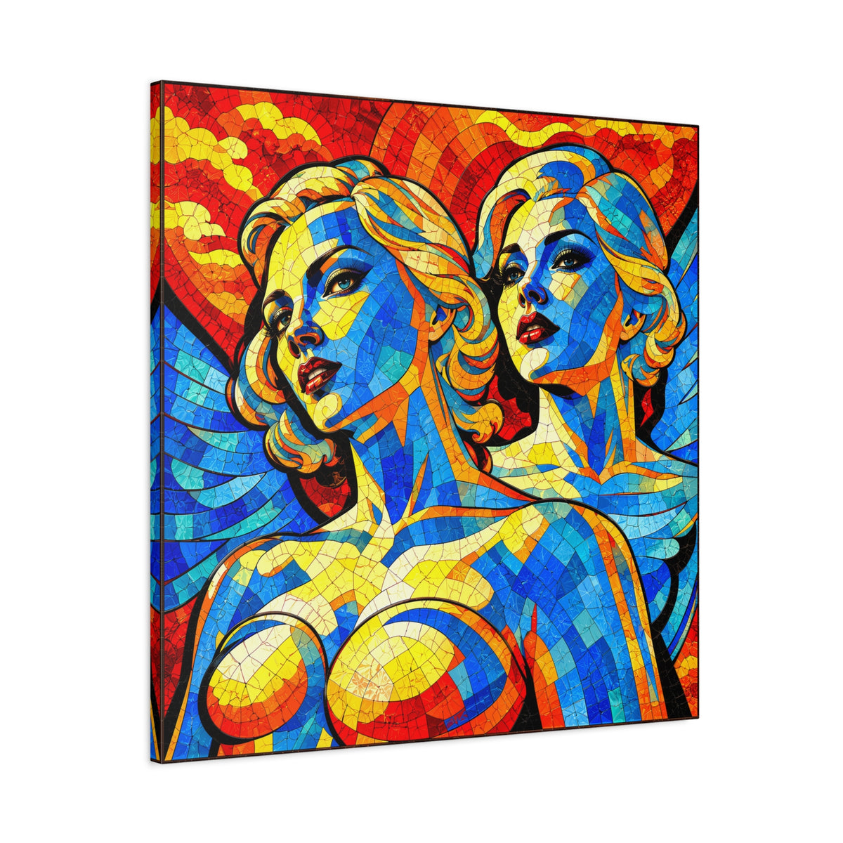 Electric Muses - Vibrant Cubist Stained Glass  Matte Canvas