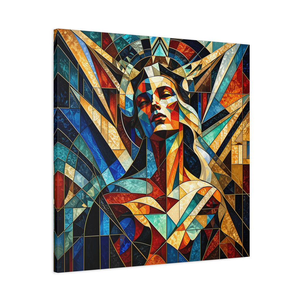 Built Like a Myth – Geometric Figurative Stained Glass Portrait Canvas Print
