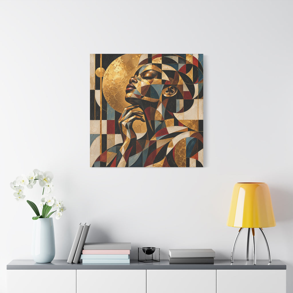 Moonlit Reverie — Gilded Cubist Woman Portrait