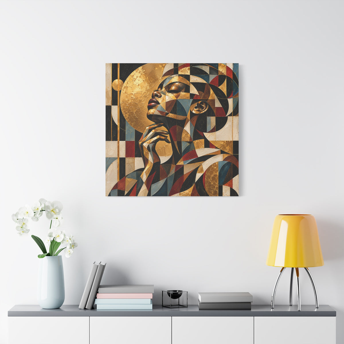 Moonlit Reverie — Gilded Cubist Woman Portrait