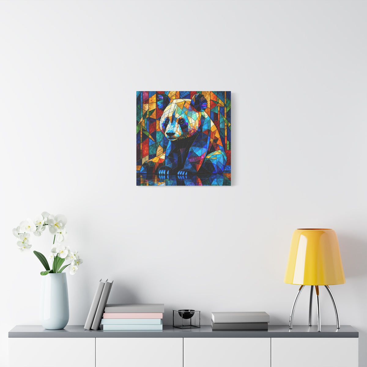 Prismatic Panda — Stained Glass Geometric Animal Wall Art