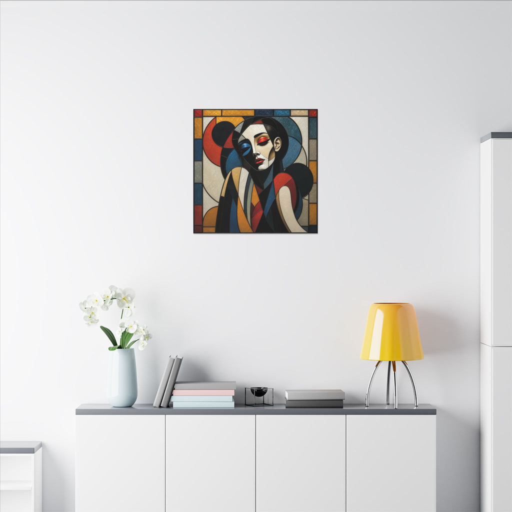 Split Between Colors – Geometric Stained Glass Woman Portrait Canvas Print
