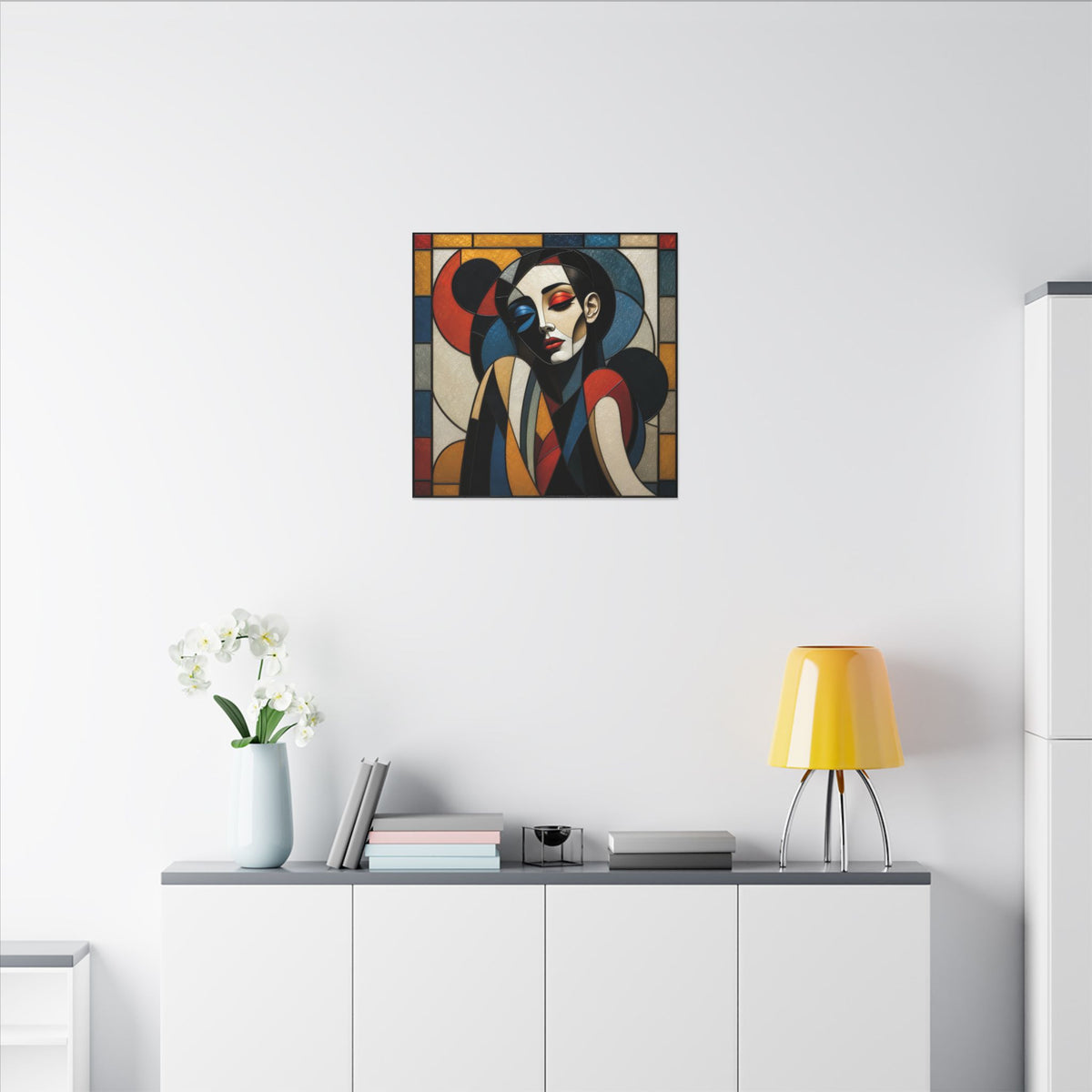 Split Between Colors – Geometric Stained Glass Woman Portrait Canvas Print