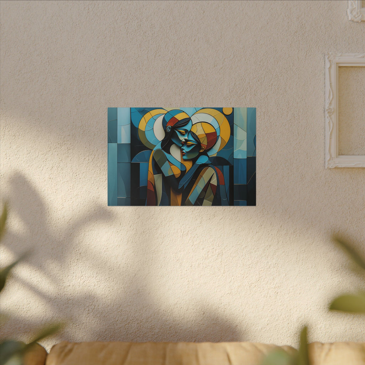 Where We Meet – Geometric Couple Embrace Canvas Print