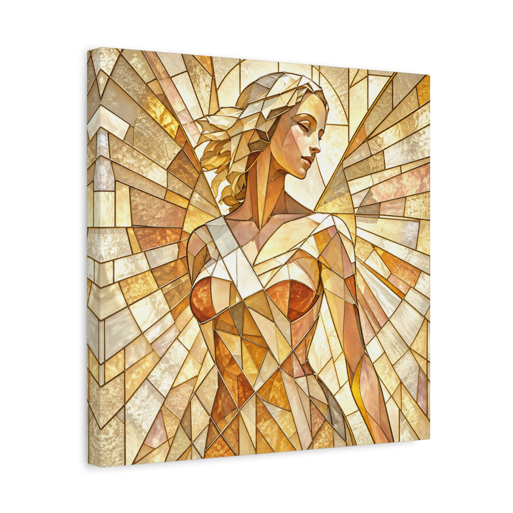 The Light She Carries | Golden Stained Glass Angel Art