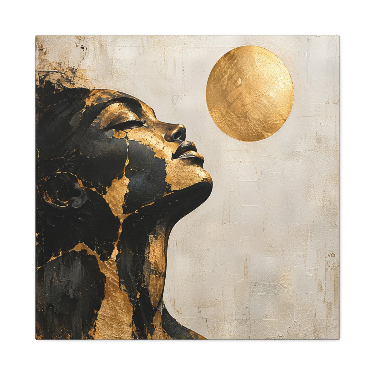 Golden Stillness — Modern Black & Gold Woman Portrait