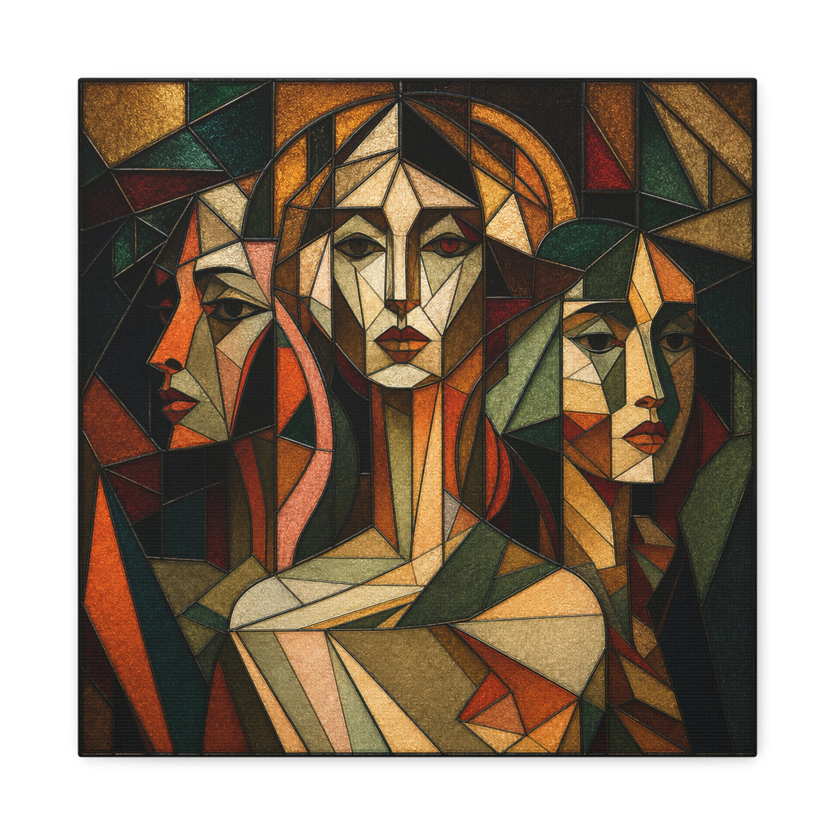 Three Ways of Seeing — Cubist Stained Glass Women Wall Art