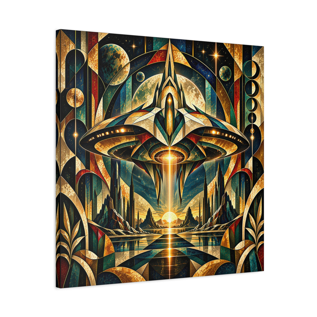 Arrival at the Golden Horizon — Futuristic Celestial Landscape Wall Art