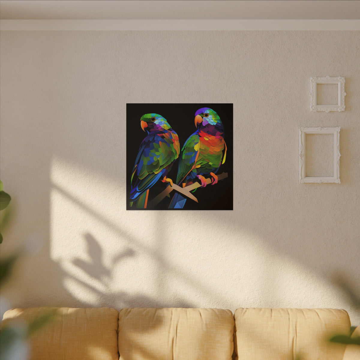 Electric Pair – Colorful Geometric Parrot Canvas Print
