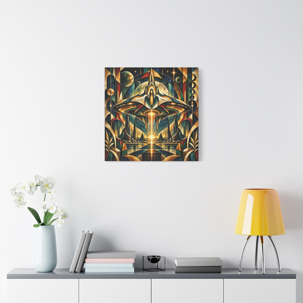 Arrival at the Golden Horizon — Futuristic Celestial Landscape Wall Art