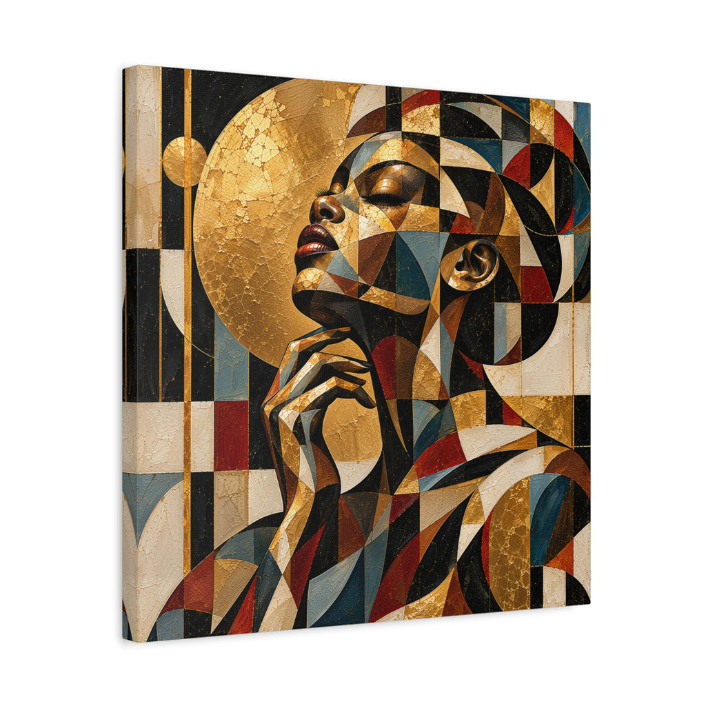 Moonlit Reverie — Gilded Cubist Woman Portrait
