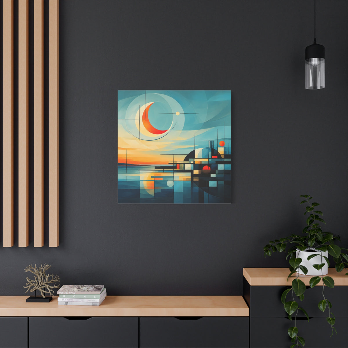 Crescent Harbor at Dusk — Abstract Matte Stretched Wall Decor