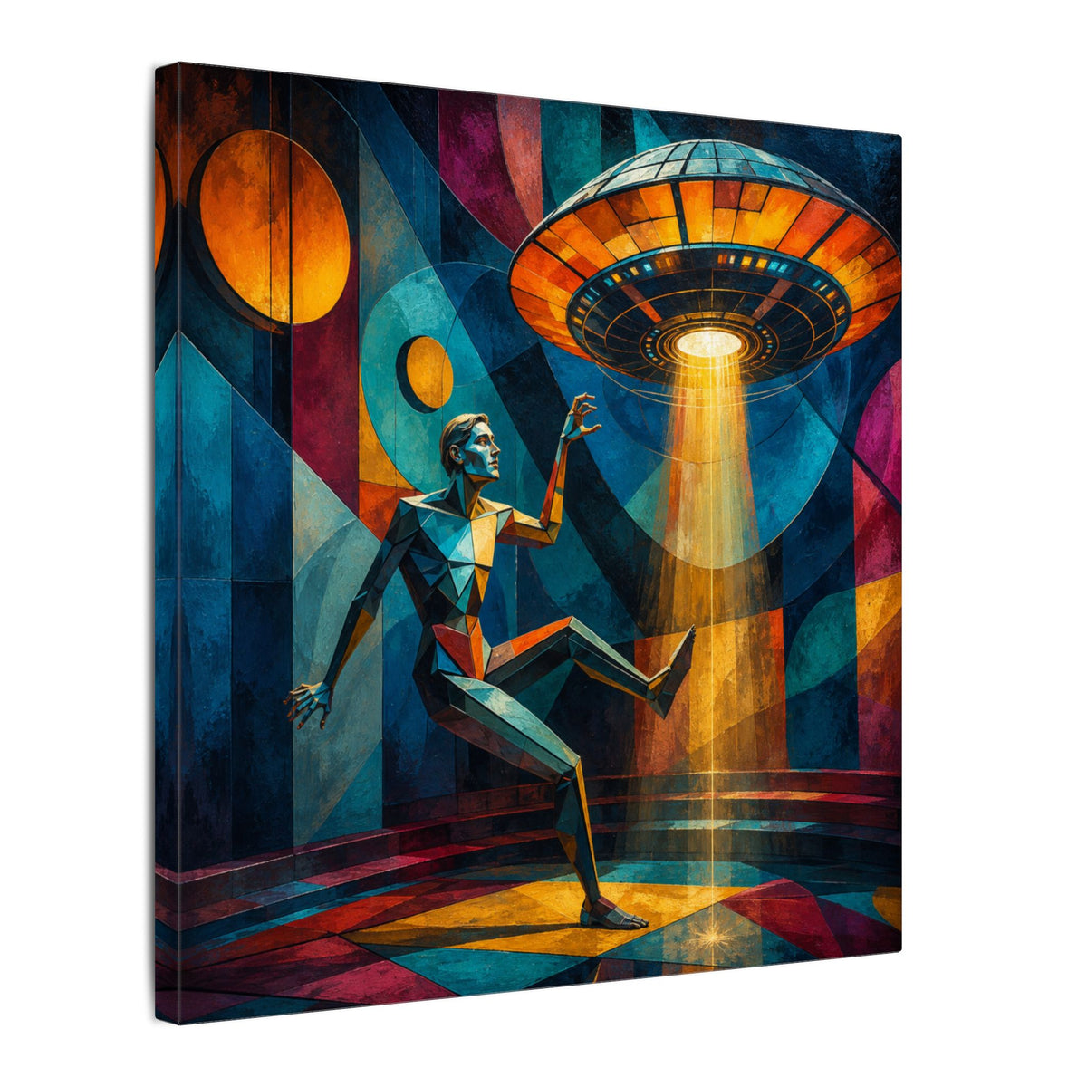 Suspended Signal – Retro Futurist UFO Geometric Canvas Print
