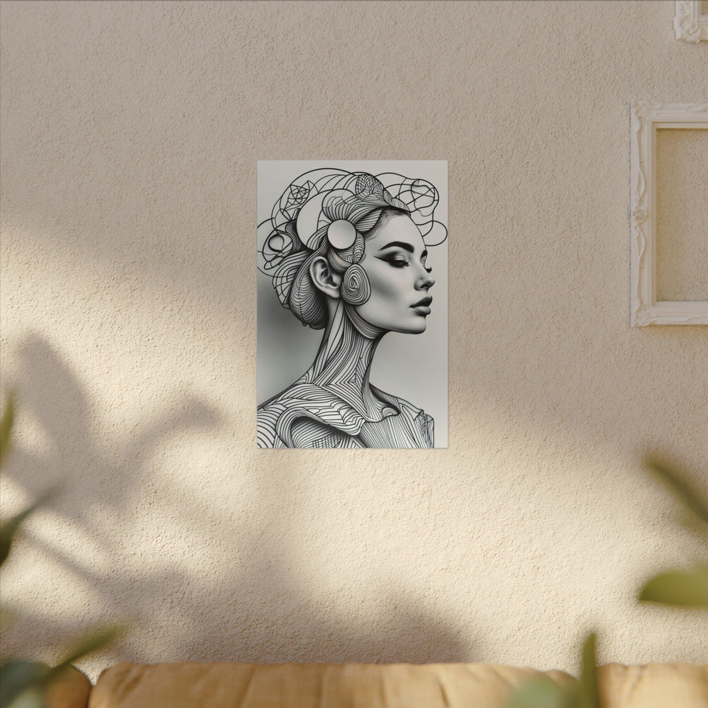 Lines of Becoming – Monochrome Futurist Line Portrait Canvas Print