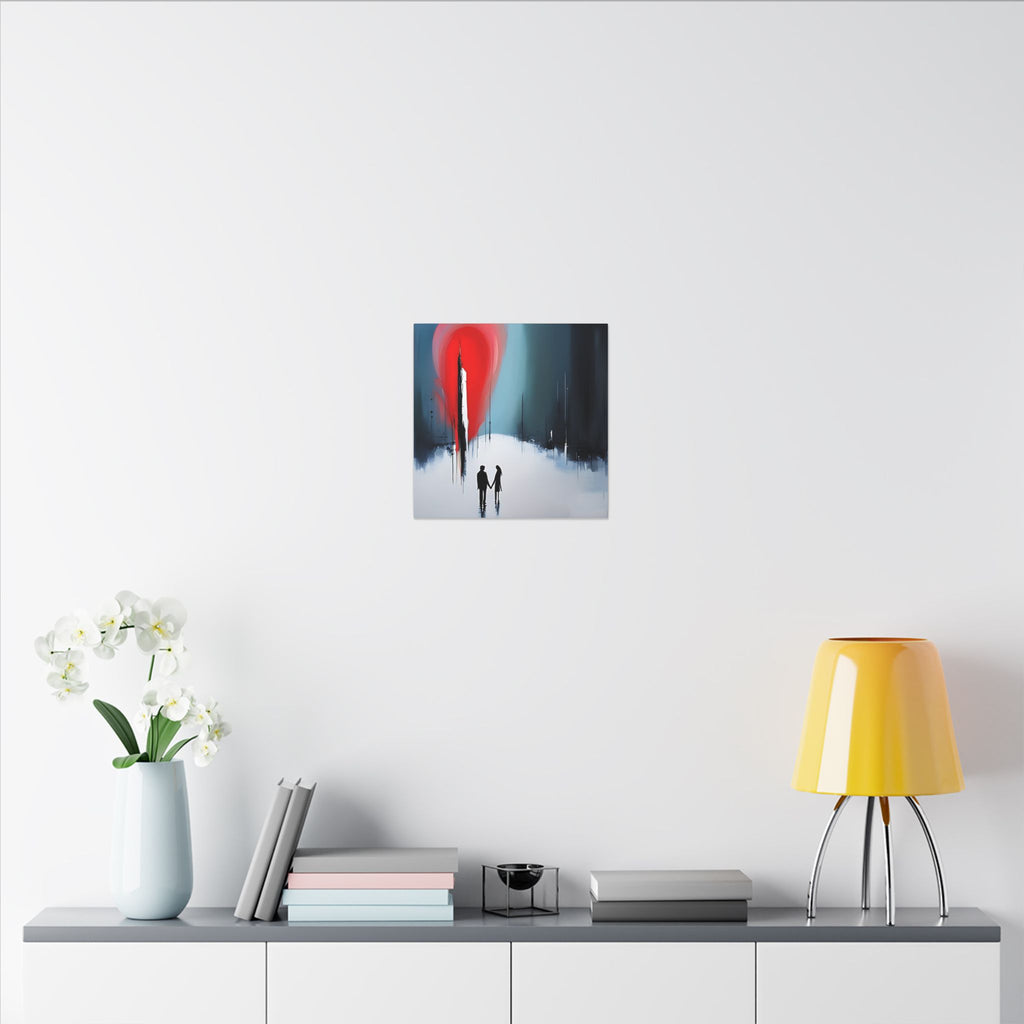 Under the Red Sky – Abstract Couple Silhouette Canvas Print