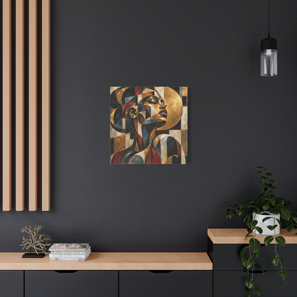 Gilded Perspective — Modern Cubist Woman Portrait Wall Art
