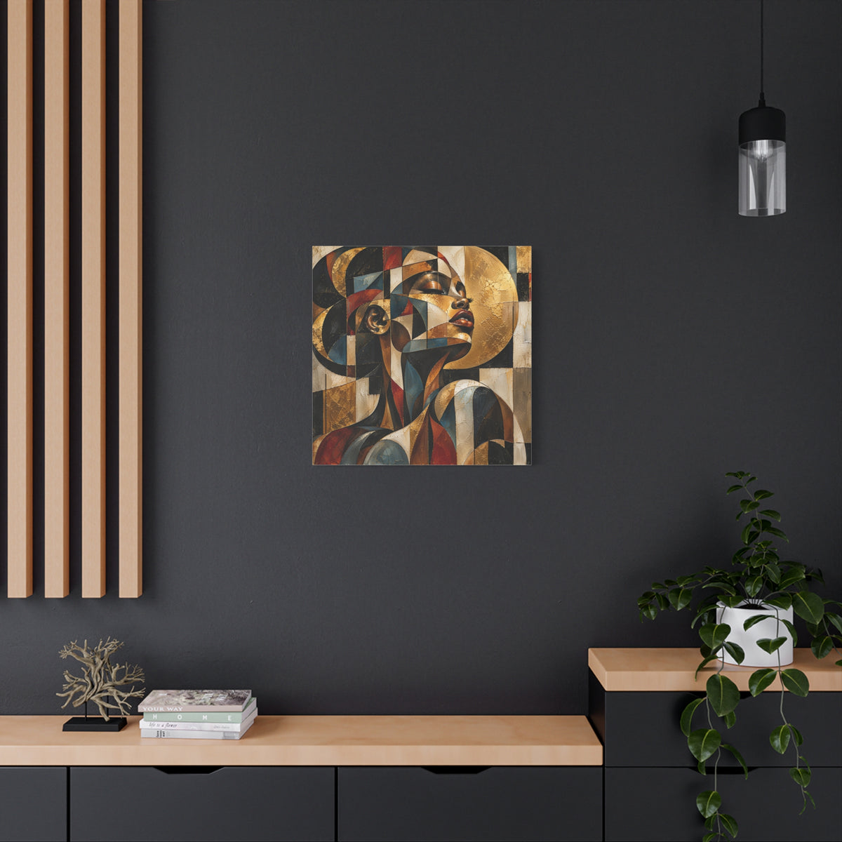 Gilded Perspective — Modern Cubist Woman Portrait Wall Art