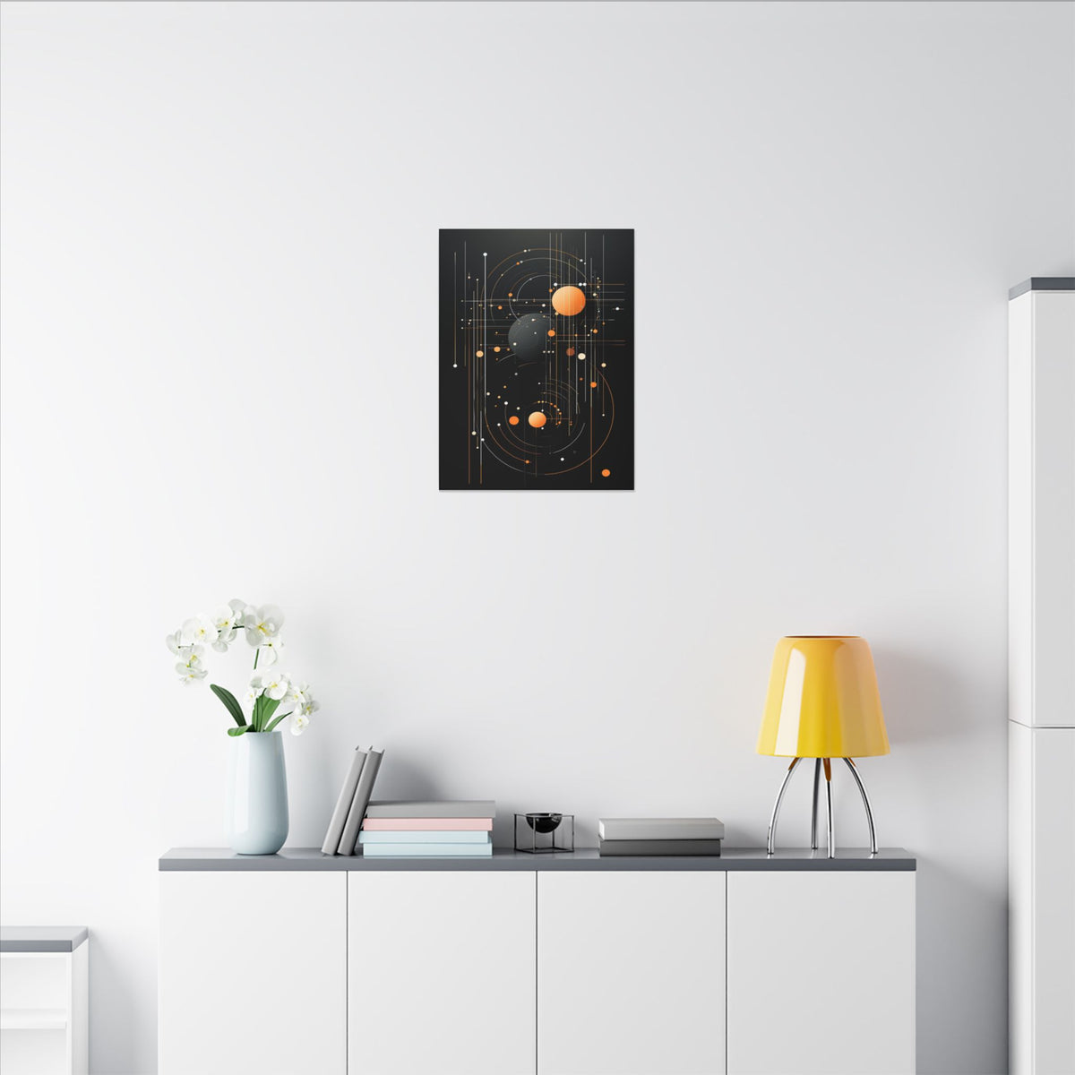 Orbit After Dark – Black Orange Geometric Abstract Canvas Print